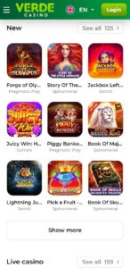Schermata di Verde Casino su dispositivo mobile