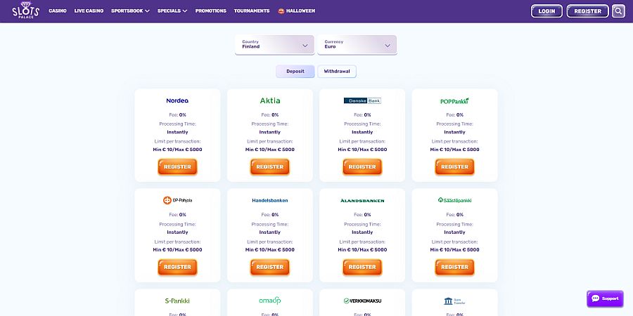 Opzioni di pagamento Slotspalace Casino